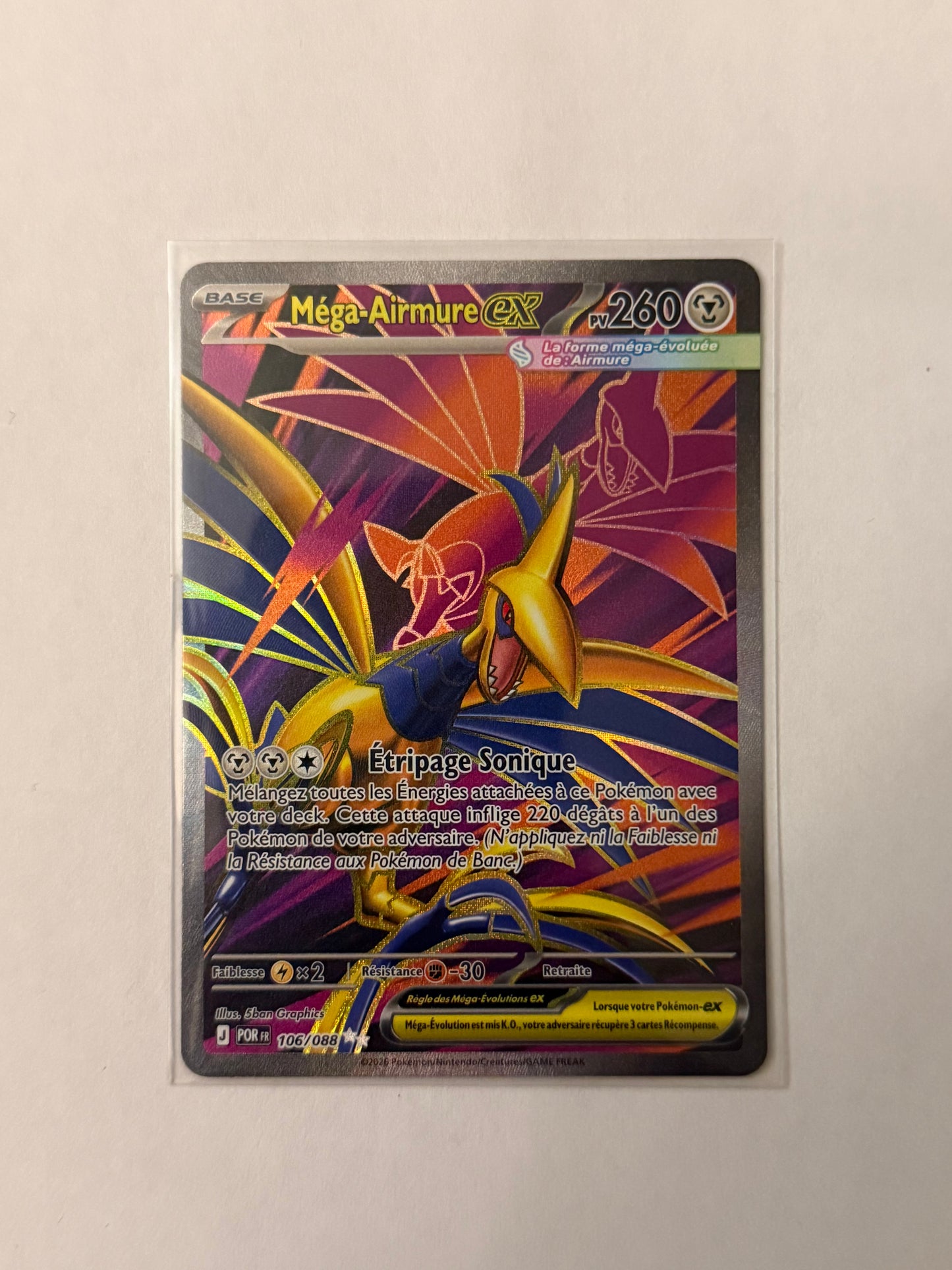 Carte Pokémon FA Mega Airmure Ex (M3 106) Mint Française + 1 carte mystère