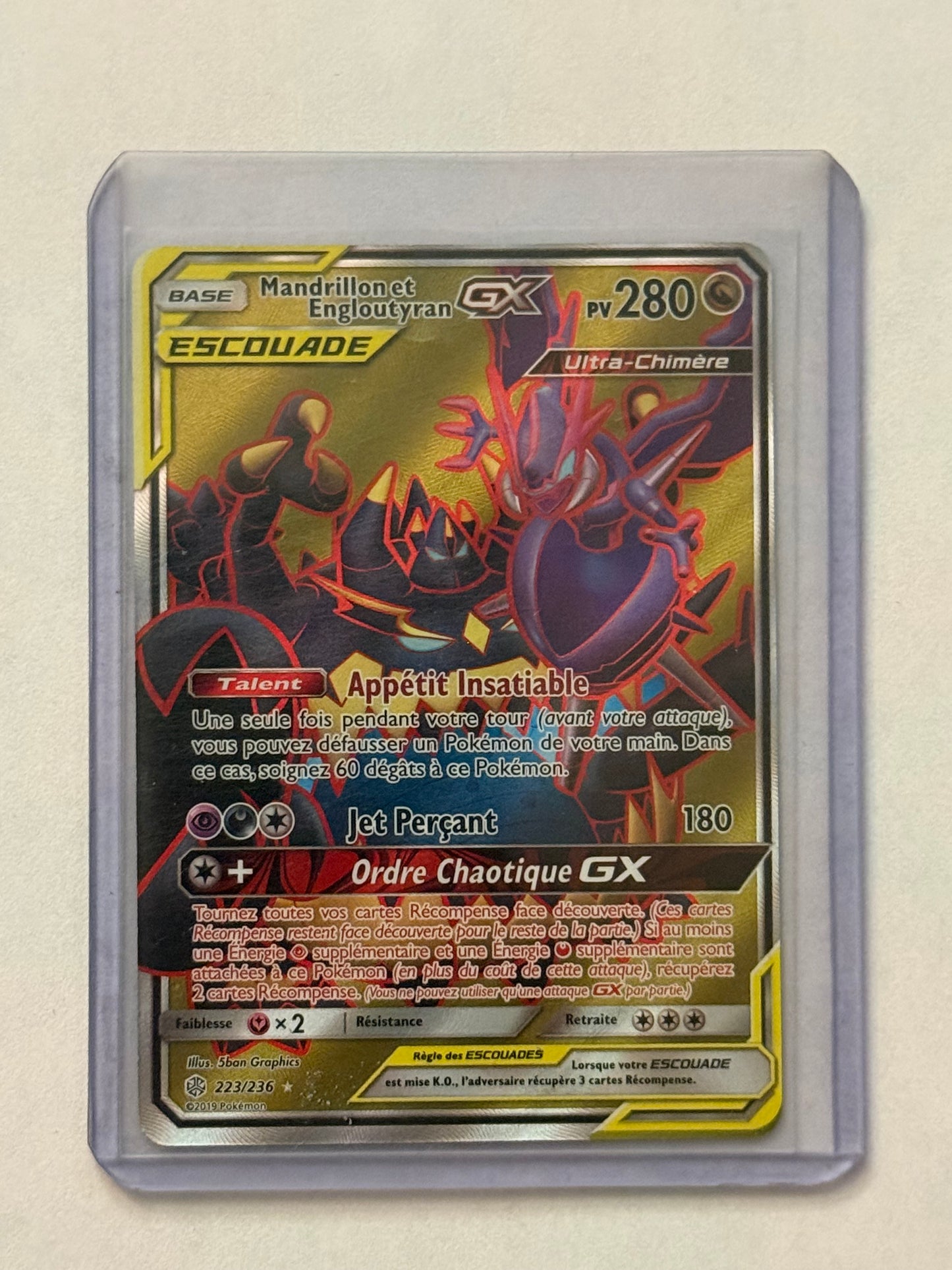 Carte Pokémon FA Mandrillon & Engloutyran Gx (Sl12 223) Mint Française + 1 carte mystère