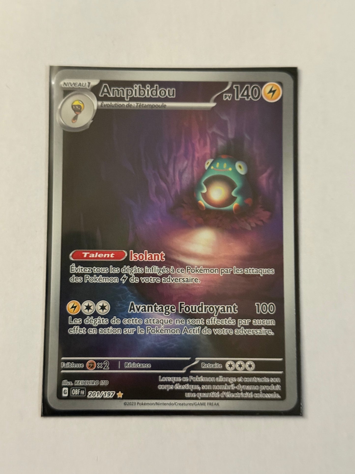 Carte Pokémon AR Ampipidou (Ev3 201) Mint Française + 1 carte mystère