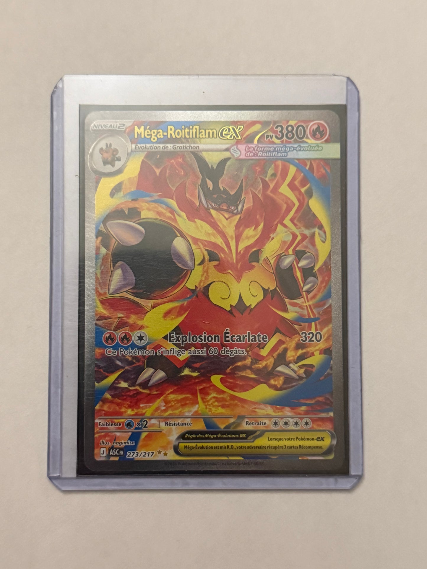 Carte Pokémon ALT Mega Roitiflam (Me2.5 273) Mint Française + 1 carte mystère