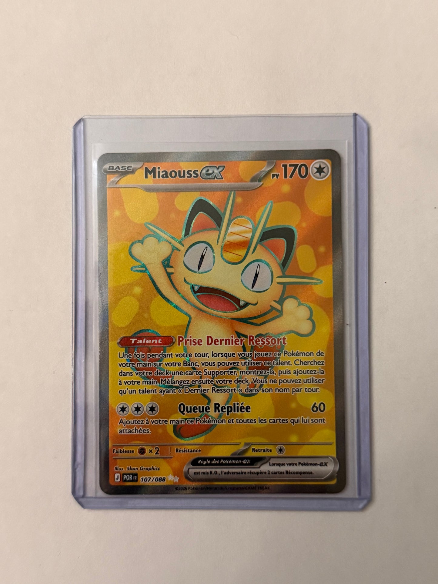 Carte Pokémon FA Miaouss Ex (M3 107) Mint Française + 1 carte mystère