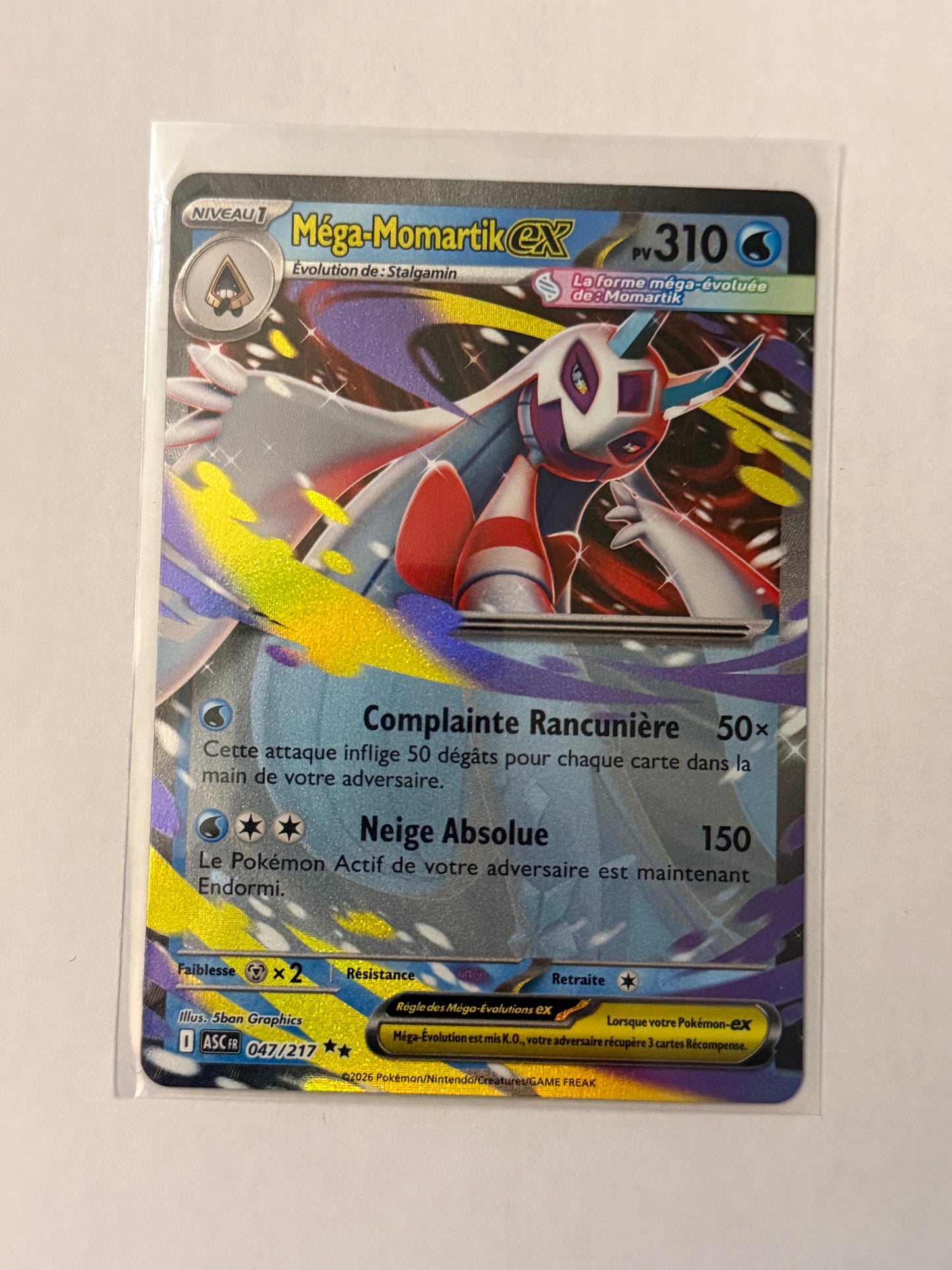 Carte Pokemon Mega Momartik ex (M2.5 047) Mint Française + 1 carte mystère