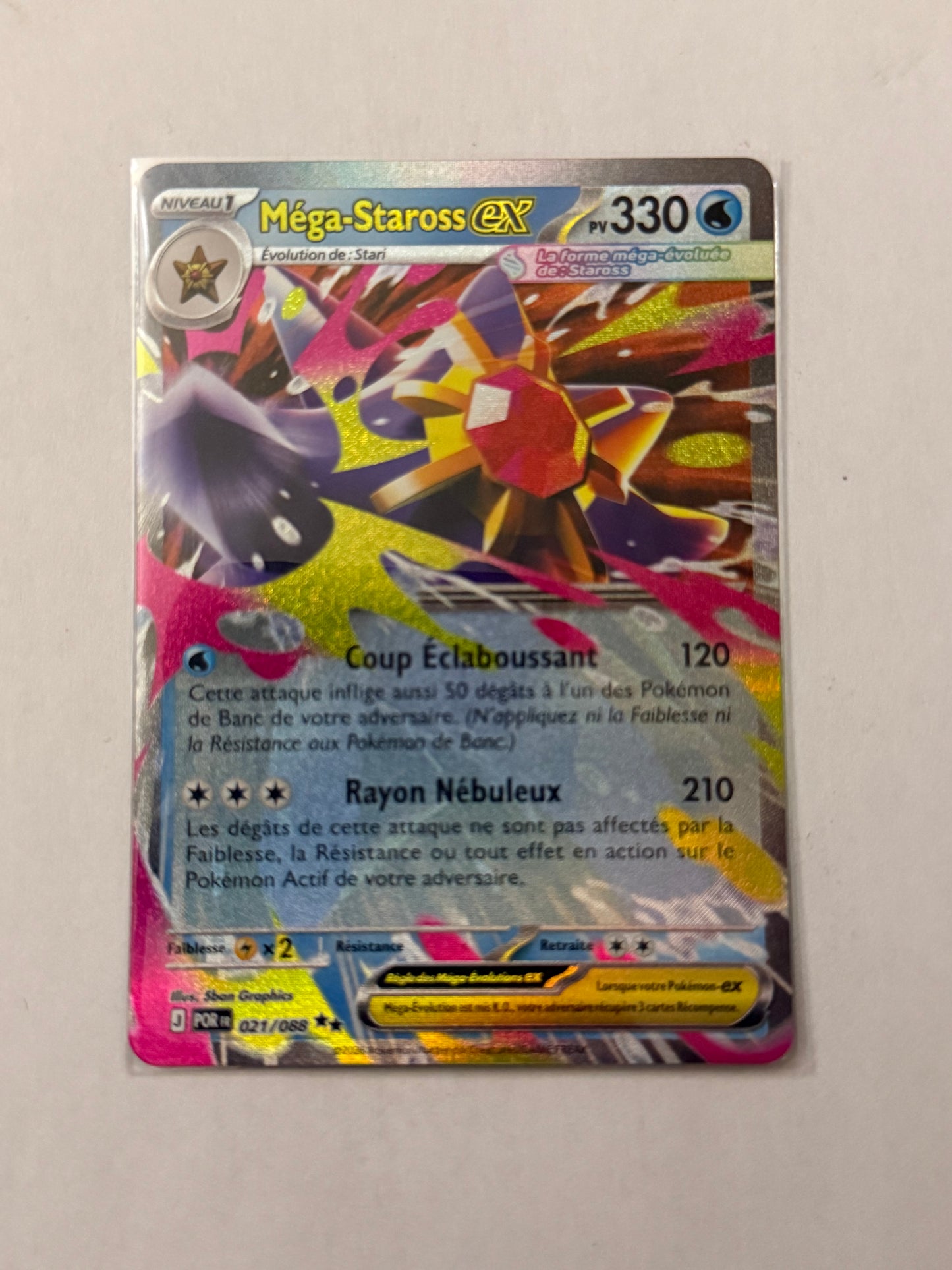 Carte Pokémon Mega Staross Ex (Me3 021) Mint Française + 1 carte mystère