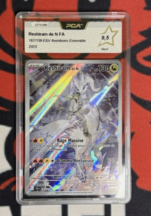 Carte Pokemon PCA 9.5 Reshiram de N AR (EV9 167) Française + 1 carte mystère offerte