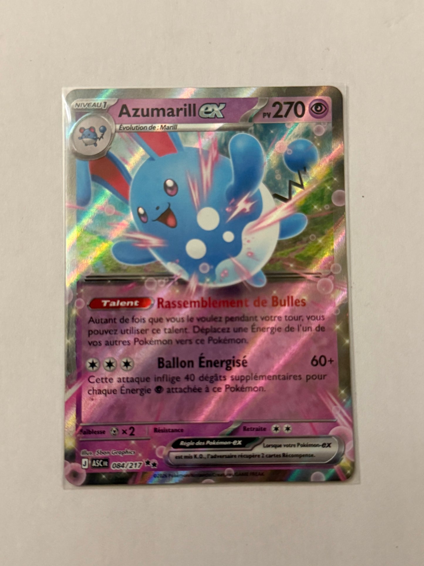Carte Pokémon Azumarill Ex (Me2.5 084) Mint Française + 1 carte mystère
