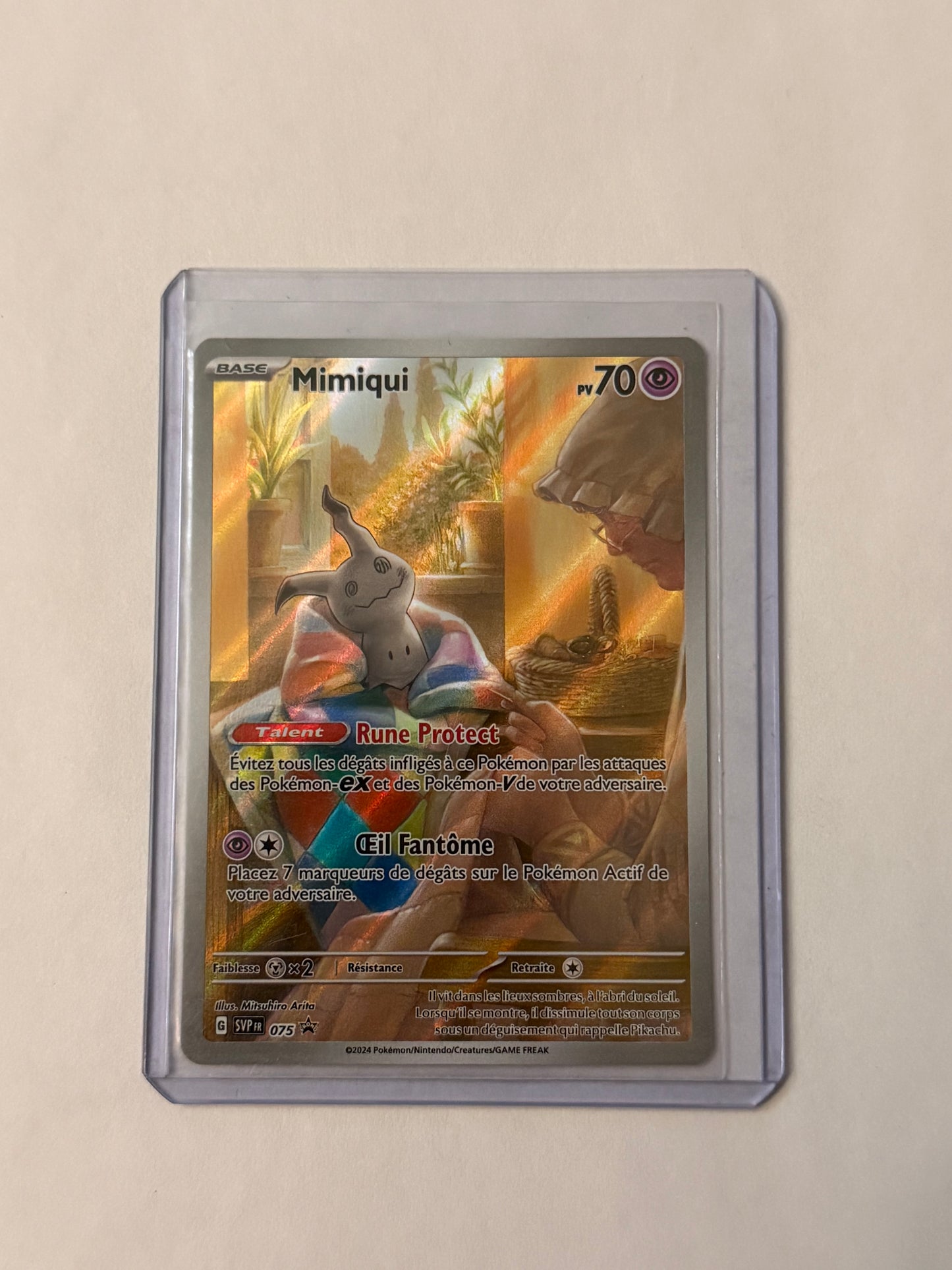 Carte Pokémon Mimiqui Promo (075) Mint Française + 1 carte mystère