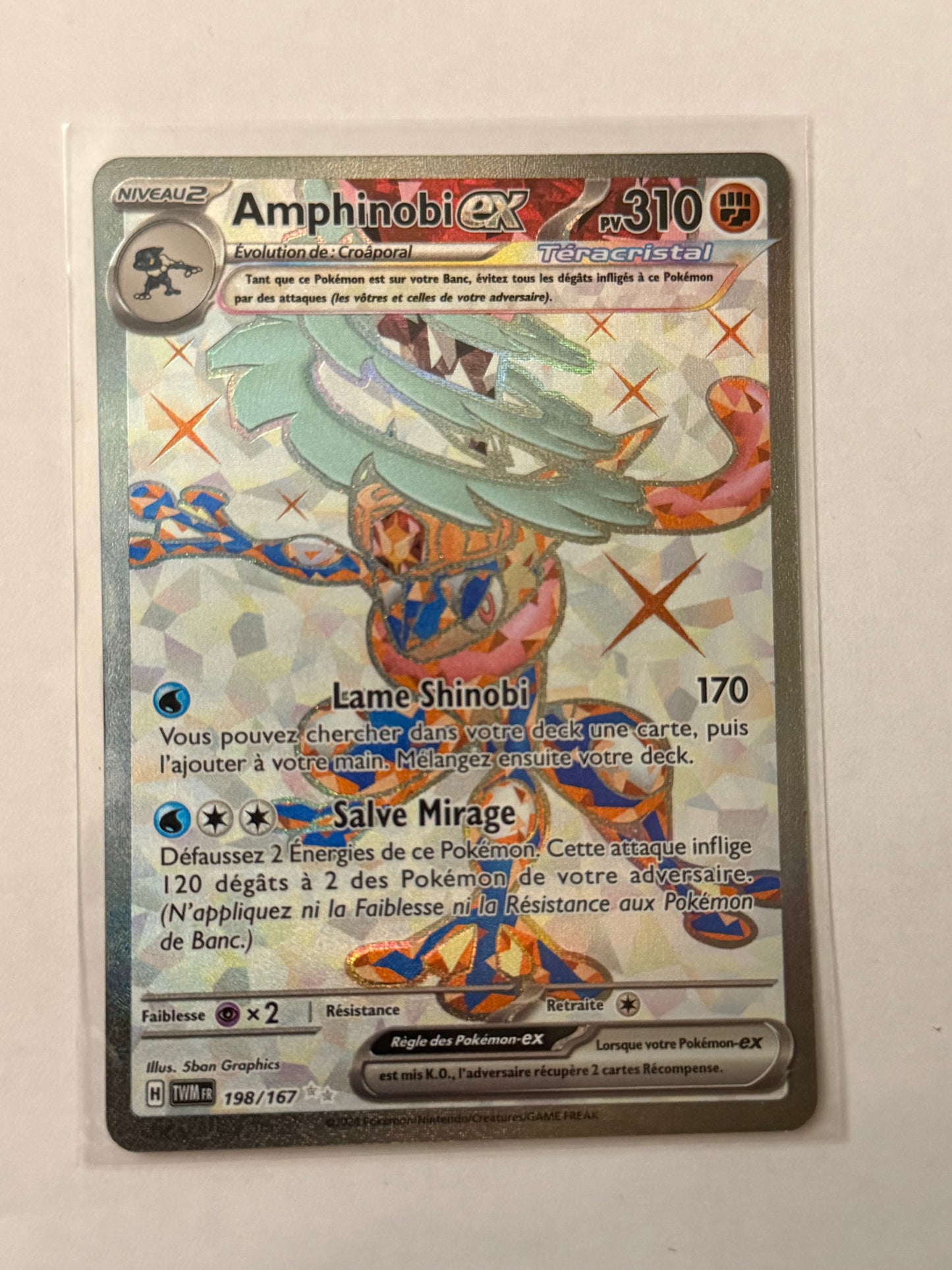 Carte Pokémon FA Amphinobi ex (Ev6 198) Mint Française + 1 carte mystère