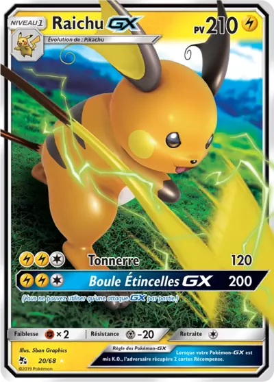 Carte Pokemon Raichu GX (HIF 20) Excellent FR + 1 carte mystère offert