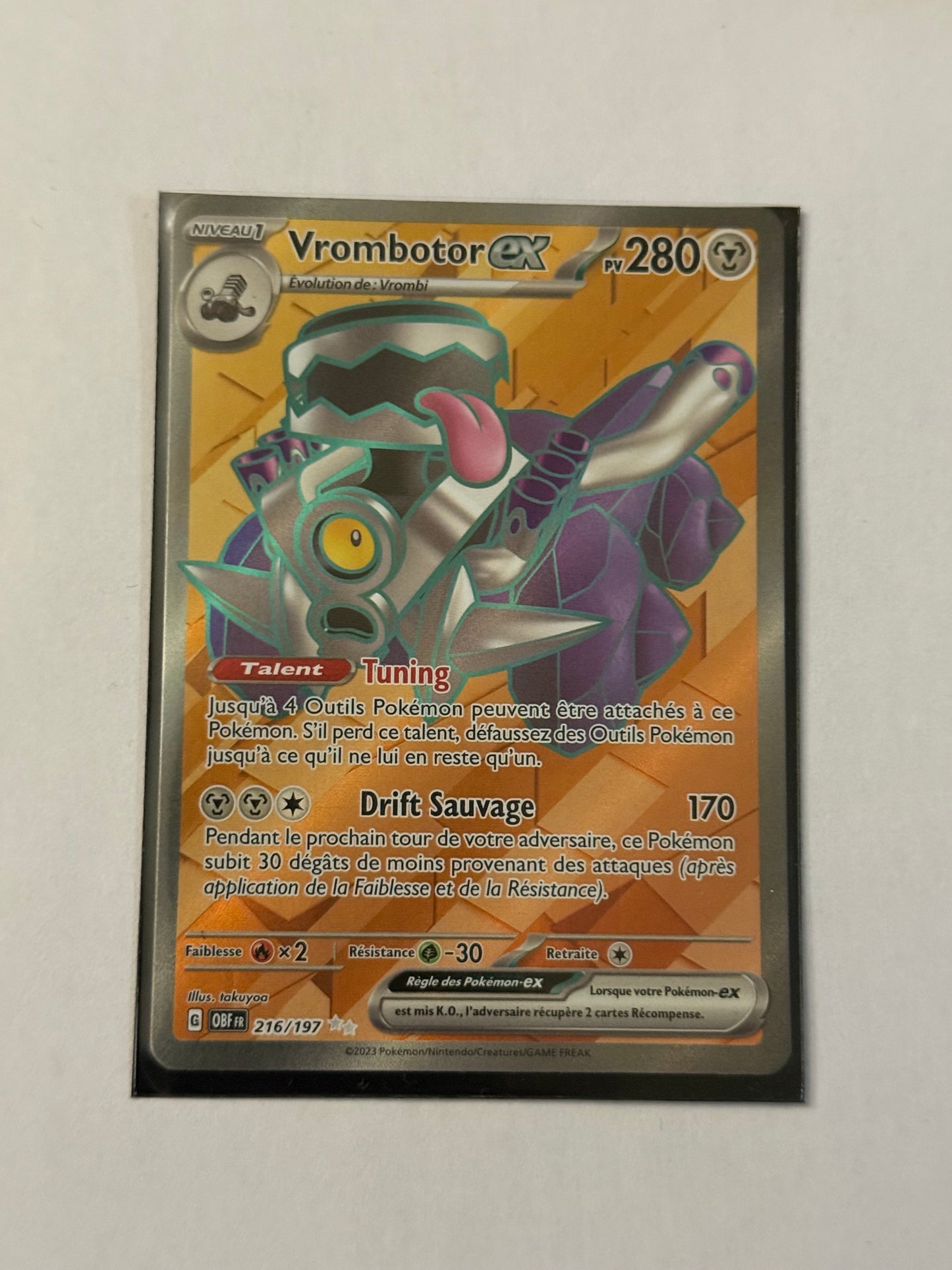 Carte Pokémon FA Vrombotor ex (Ev3 216) Mint Française + 1 carte mystère
