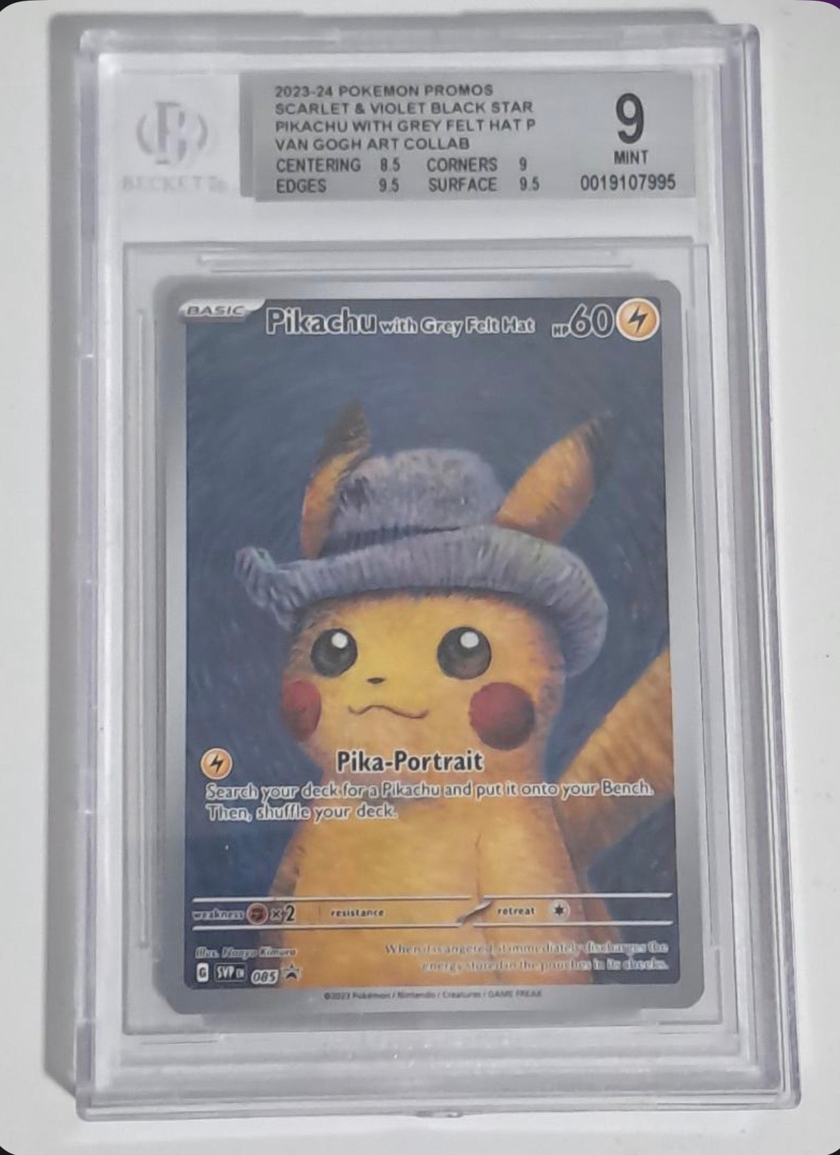 Carte Pokemon Pikachu Van Gogh Promo Gradée 9 Beckett + 2 cartes mystère offertes