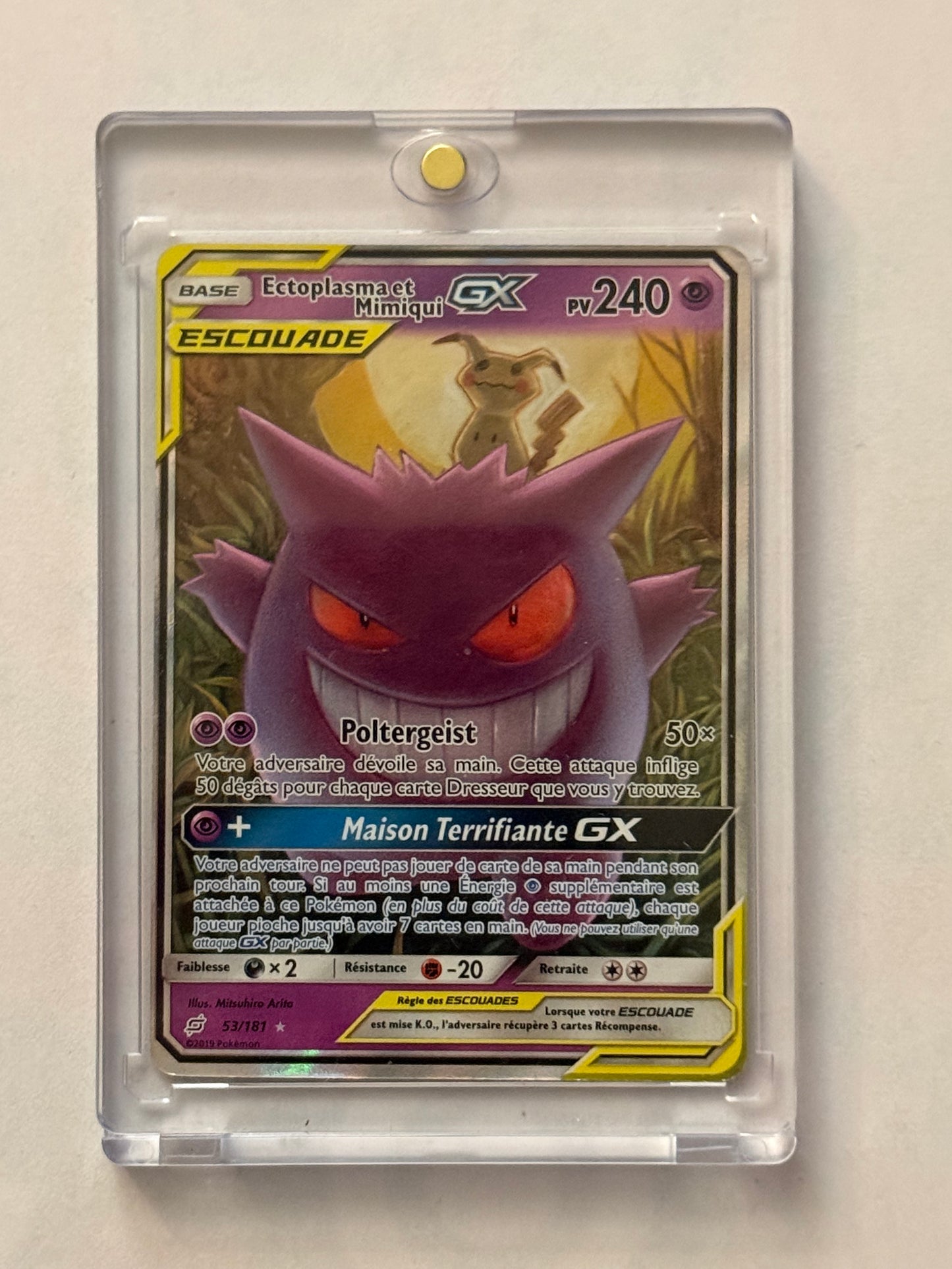 Carte Pokémon Escouade Ectoplasma Mimiqui Gx (Duo de Choc 53) Excellent Française  + 1 carte mystère