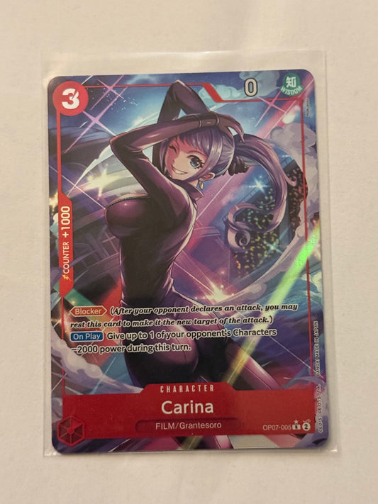 Carte One Piece Carina (Op07 005) mint EN + 1 carte mystère offerte