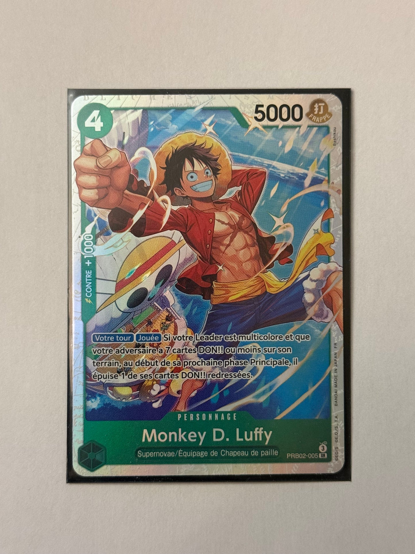 Carte One Piece SR Luffy (Prb02 005) mint française + 1 carte mystère offerte