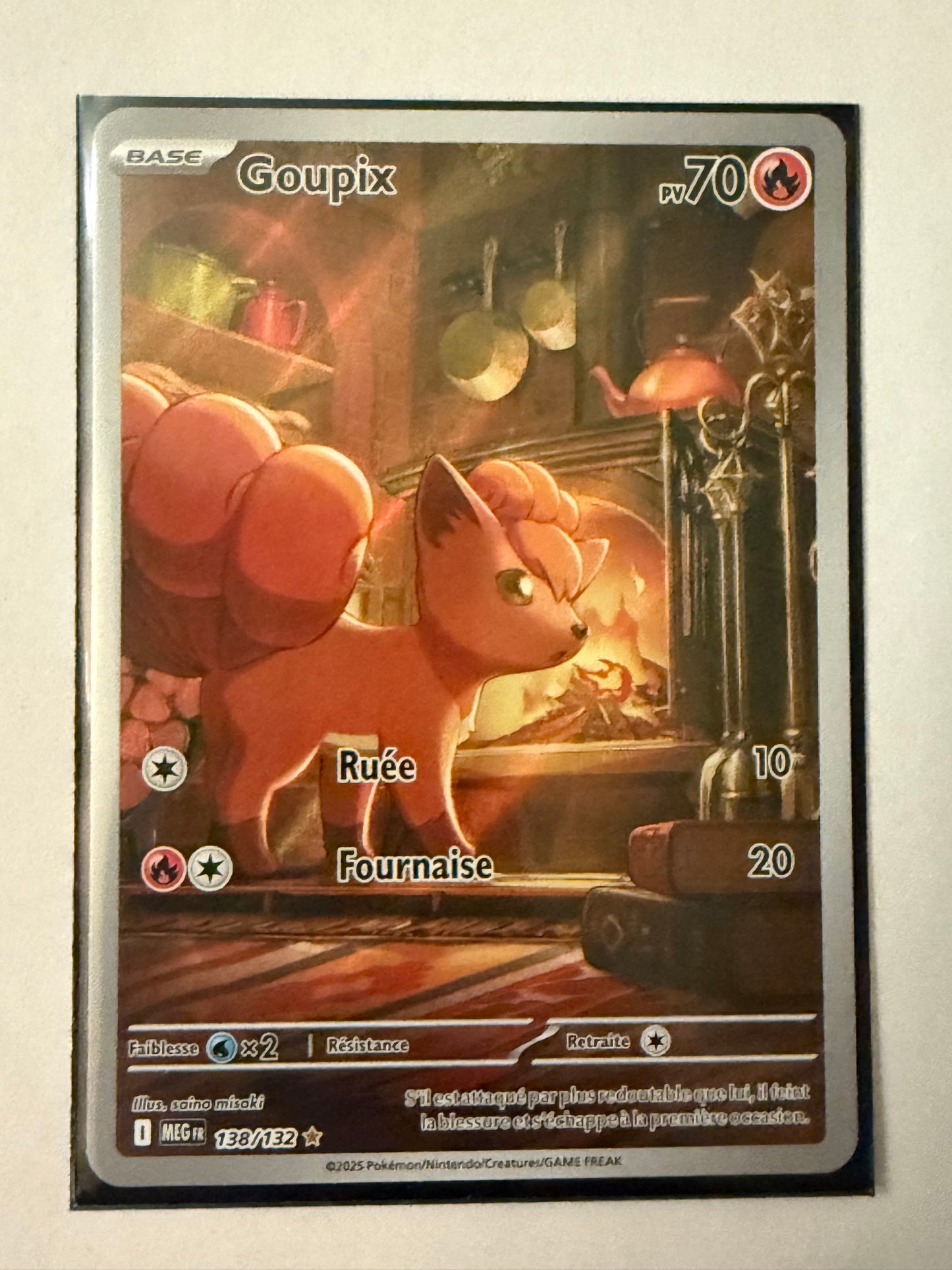 Carte Pokémon AR Goupix (Me1 138) Mint Française + 1 carte mystère