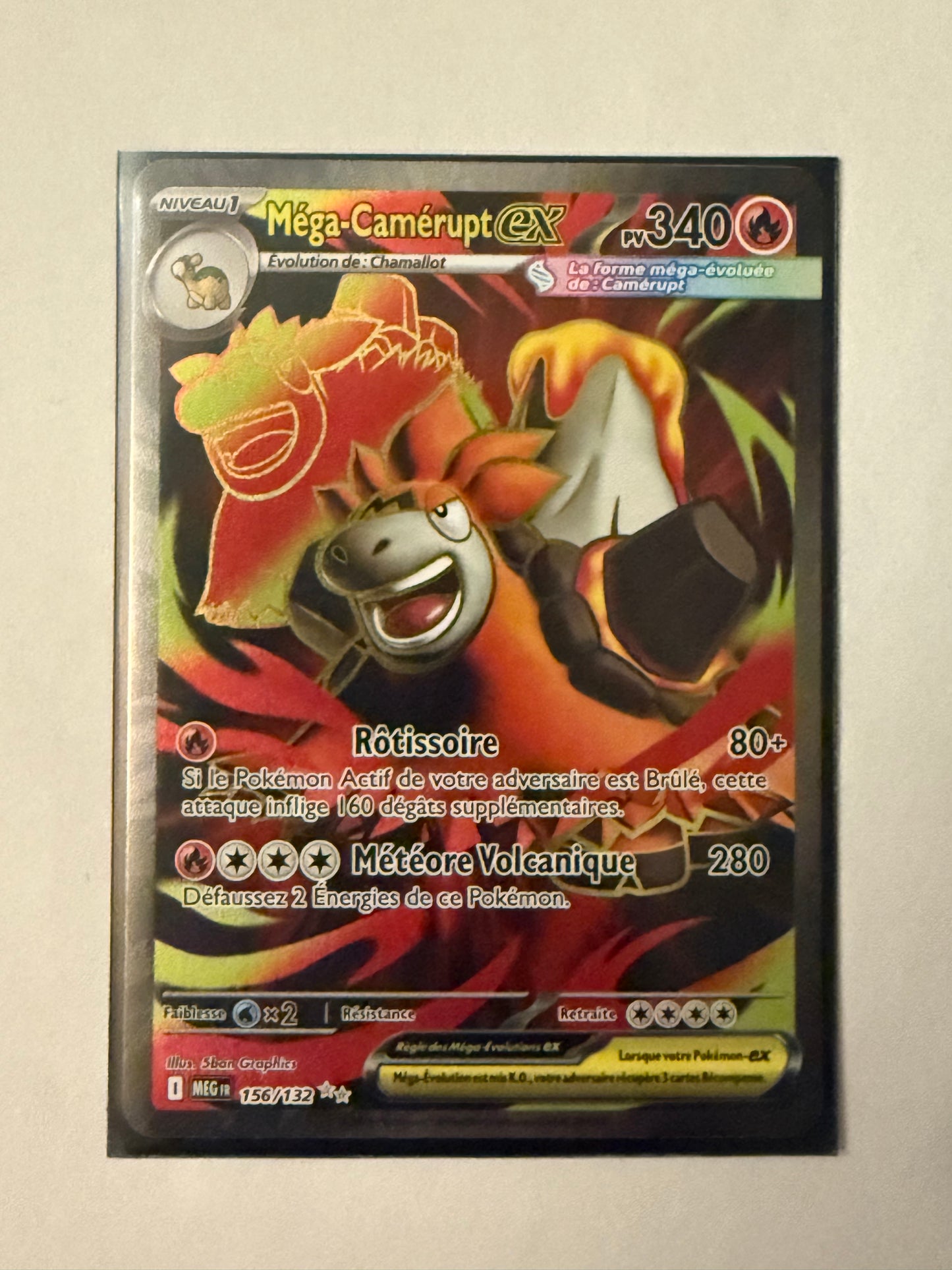 Carte Pokémon FA Mega Camerupt (Me1 156) Mint Française + 1 carte mystère