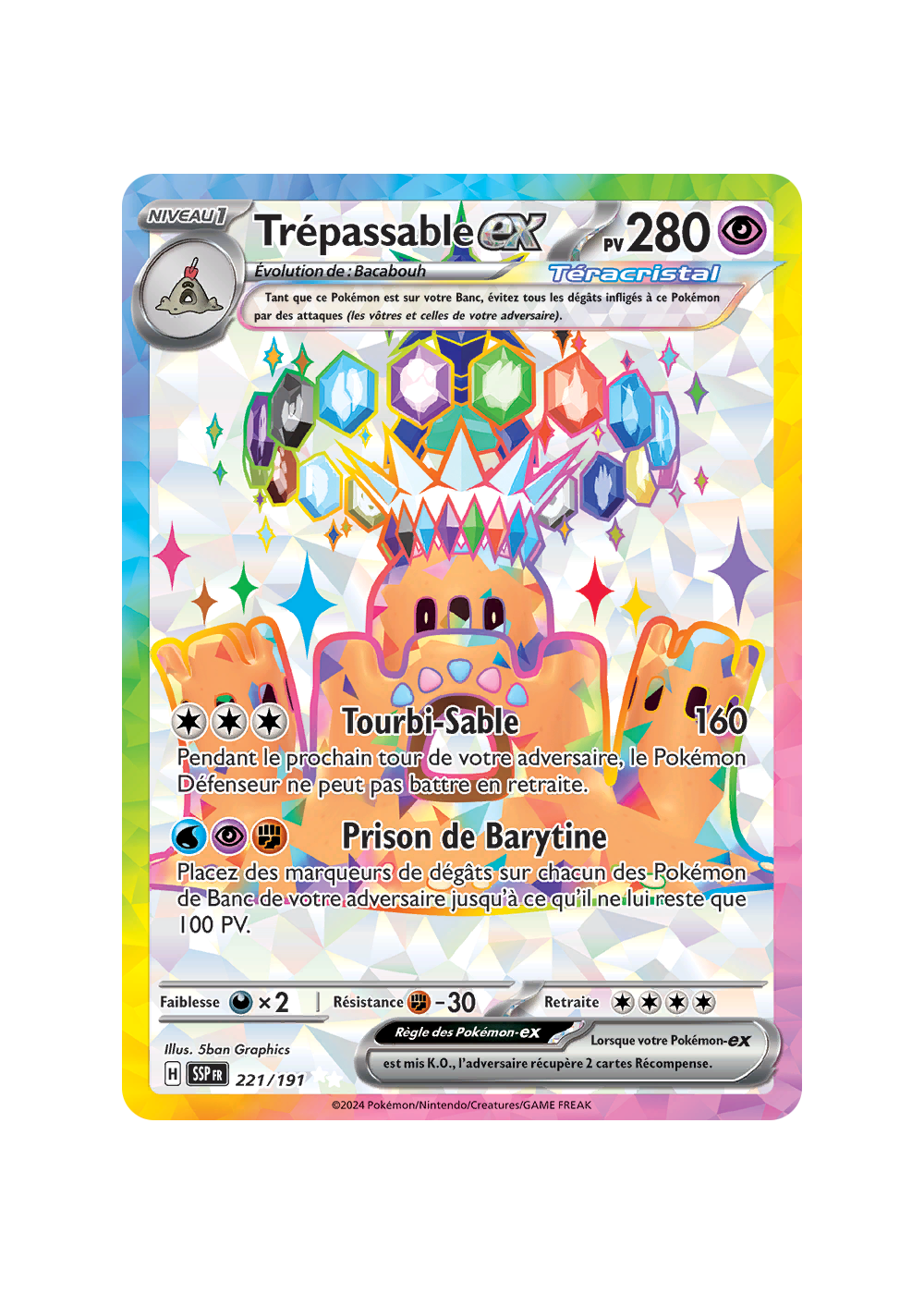 Carte Pokemon FA Trepassable ex (EV8 221) Mint française + 1 carte mystère