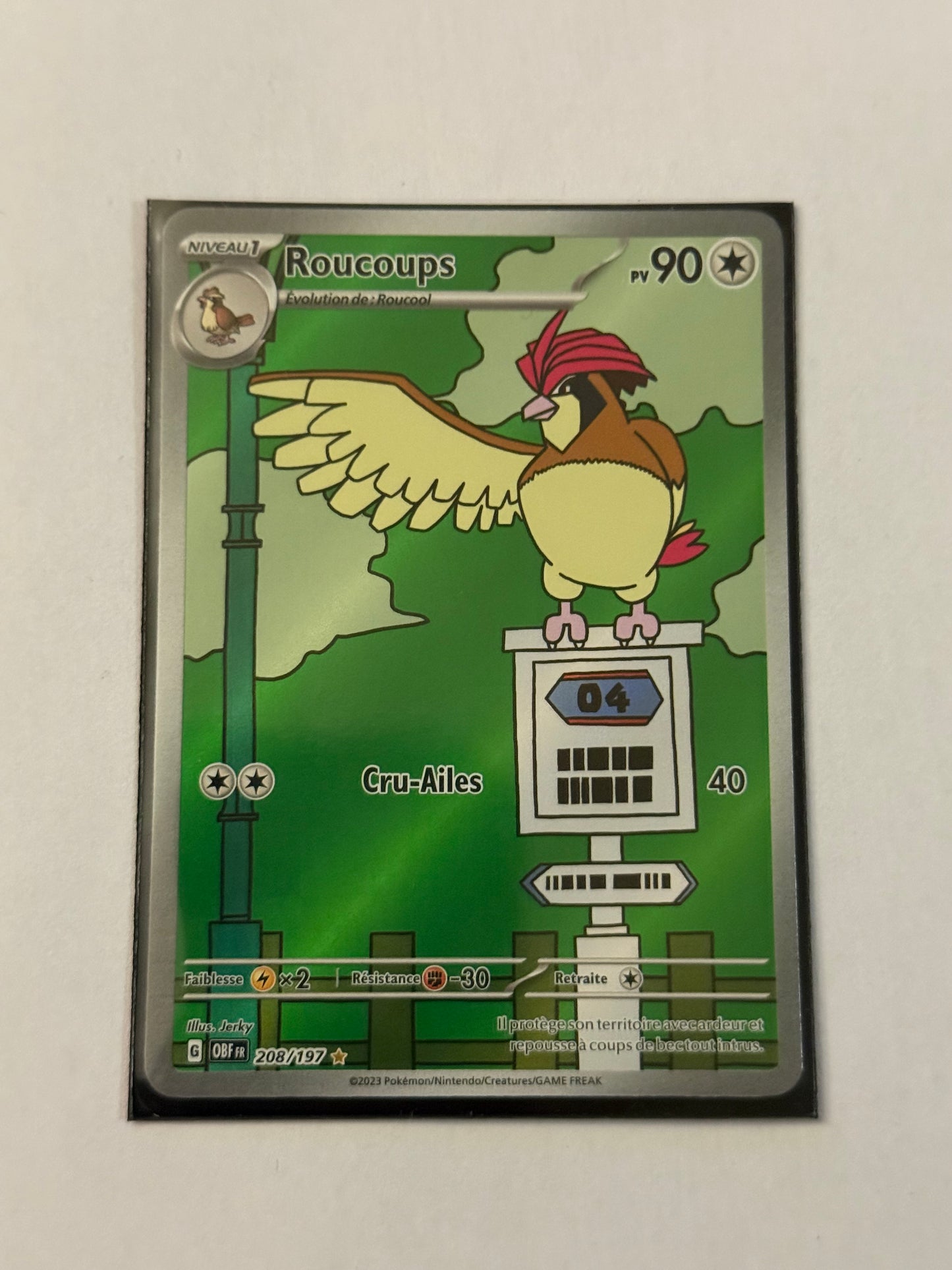 Carte Pokémon AR Roucoups (Ev3 208) Mint Française + 1 carte mystère