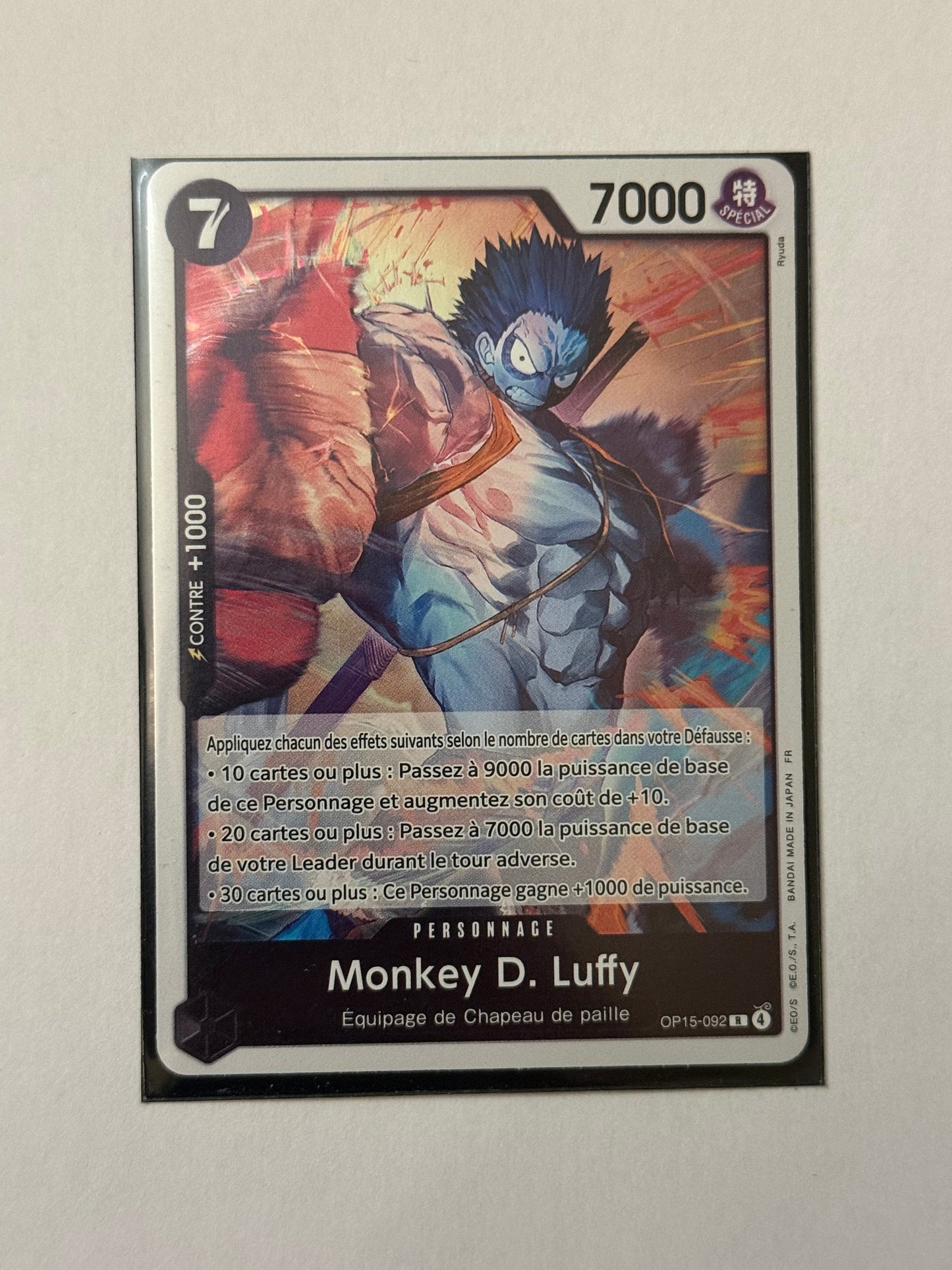 Carte One Piece SR Monkey D luffy (op15 092) mint française + 1 carte mystère offerte