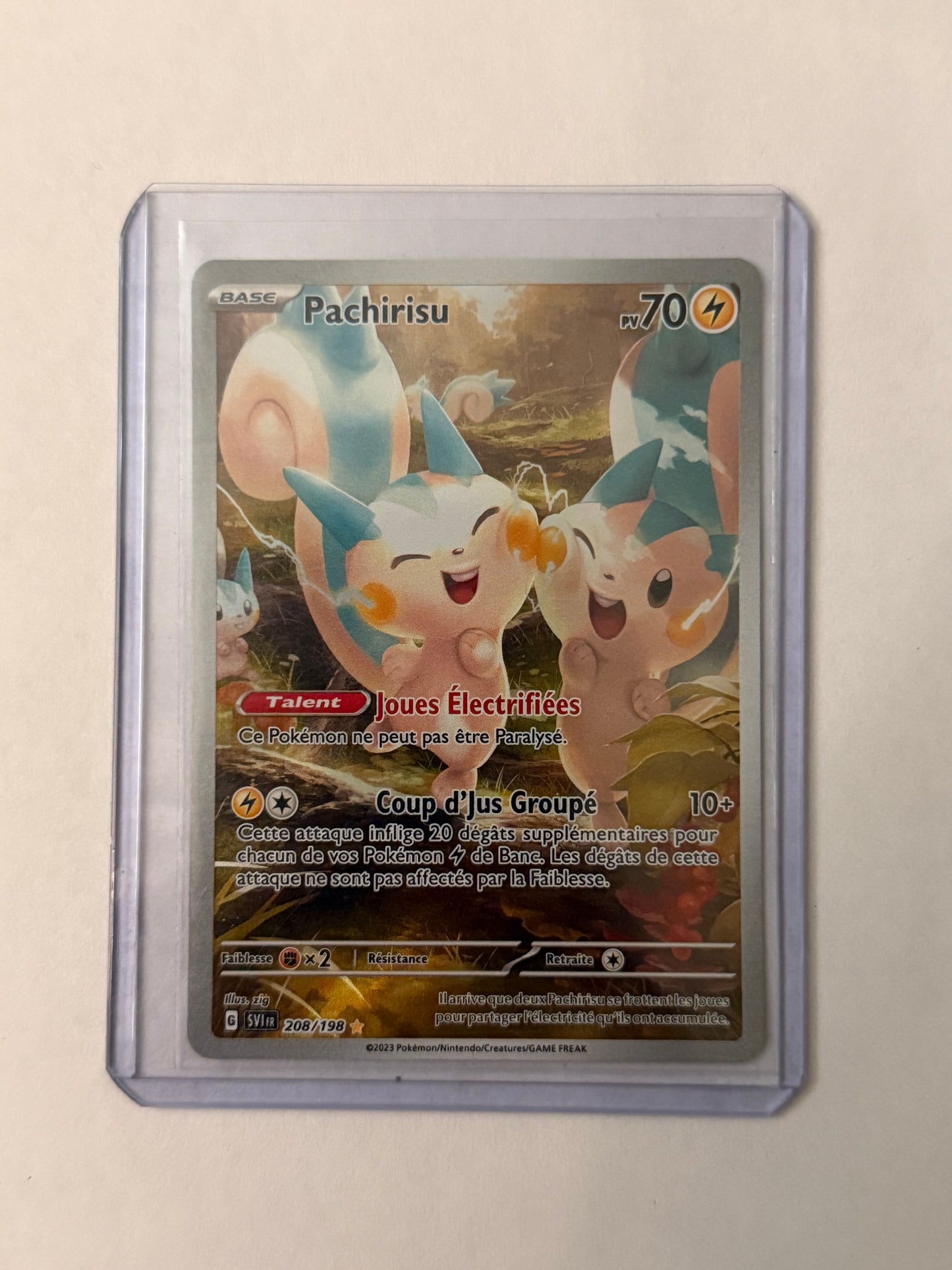 Carte Pokémon AR Pachirisu (EV1 208) Mint Française + 1 carte mystère