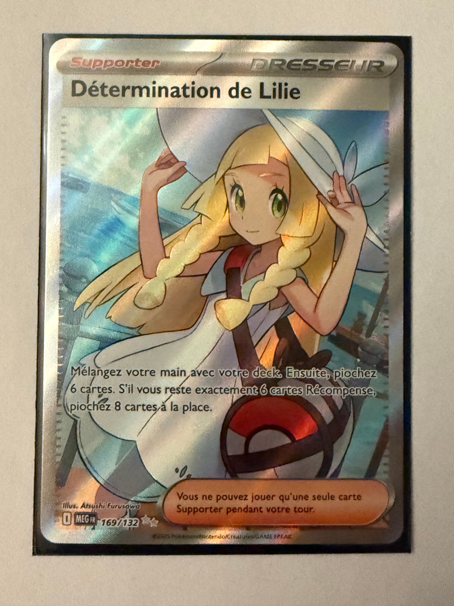 Carte Pokémon FA Détermination de Lillie (Me1 169) Mint Française + 1 carte mystère