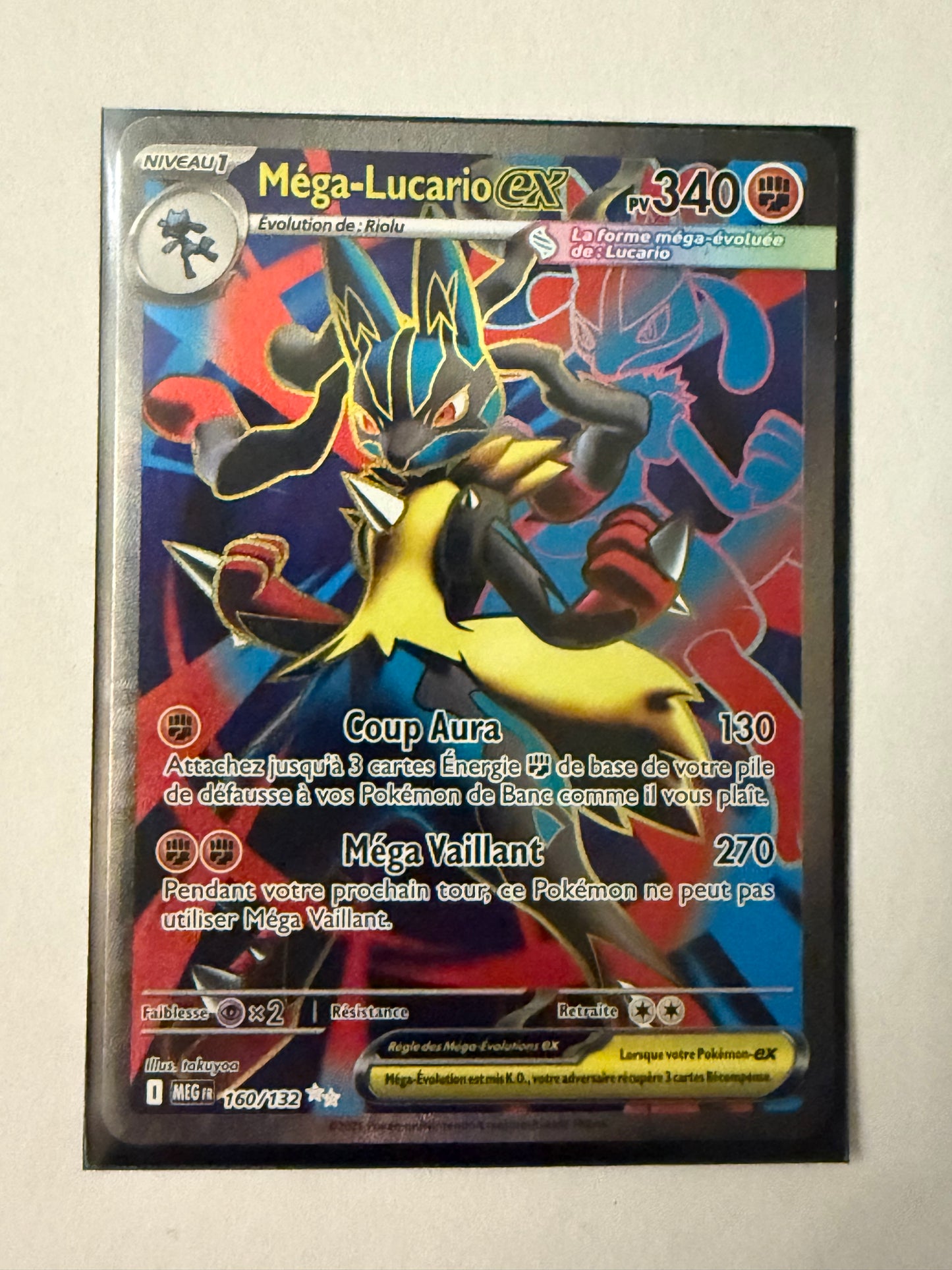 Carte Pokémon FA Mega Lucario (Me1 160) Mint Française + 1 carte mystère