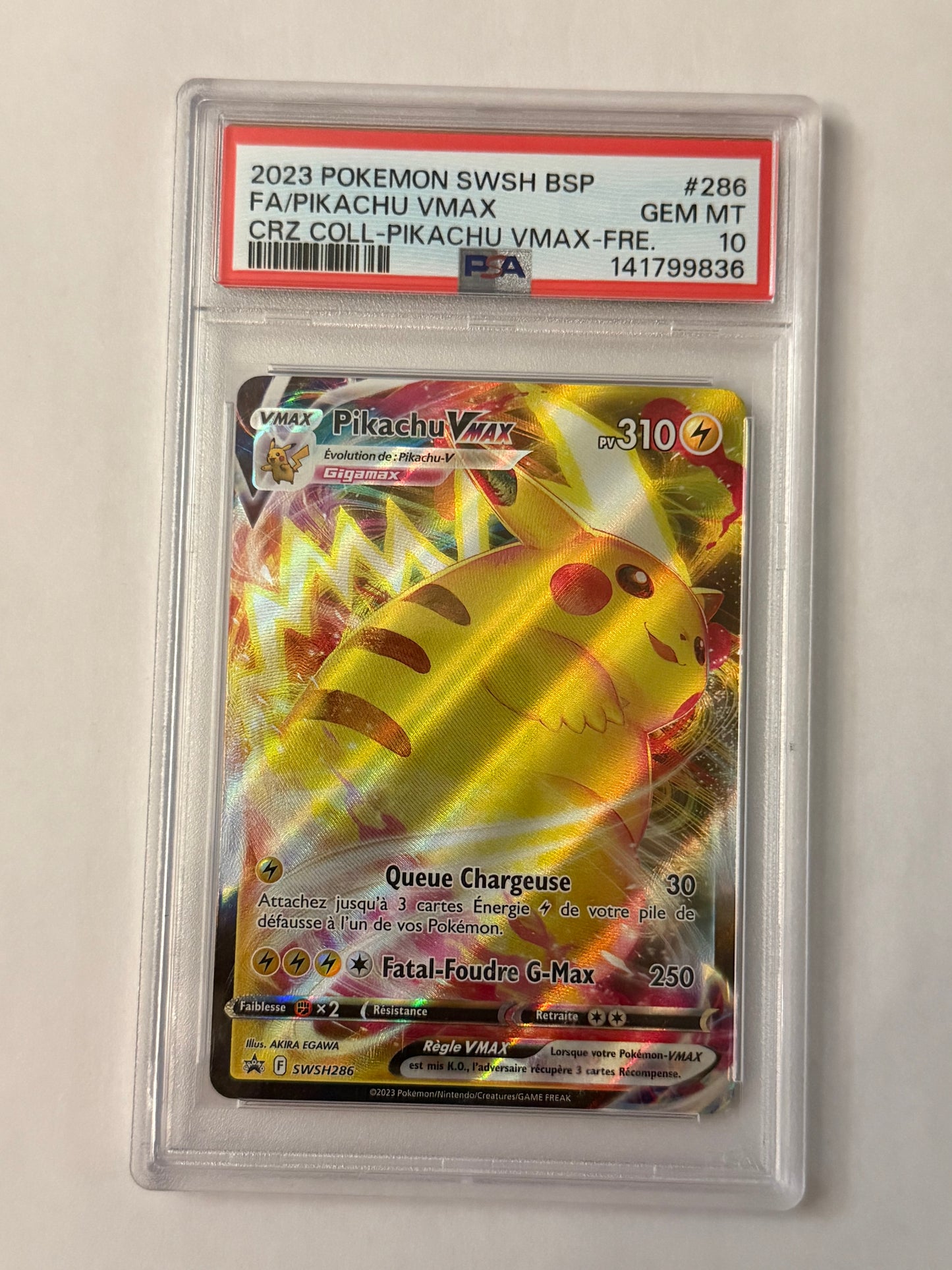 Carte Pokémon Gradée Promo Pikachu Vmax (Swsh286) PSA 10 Française + 1 carte mystère offerte