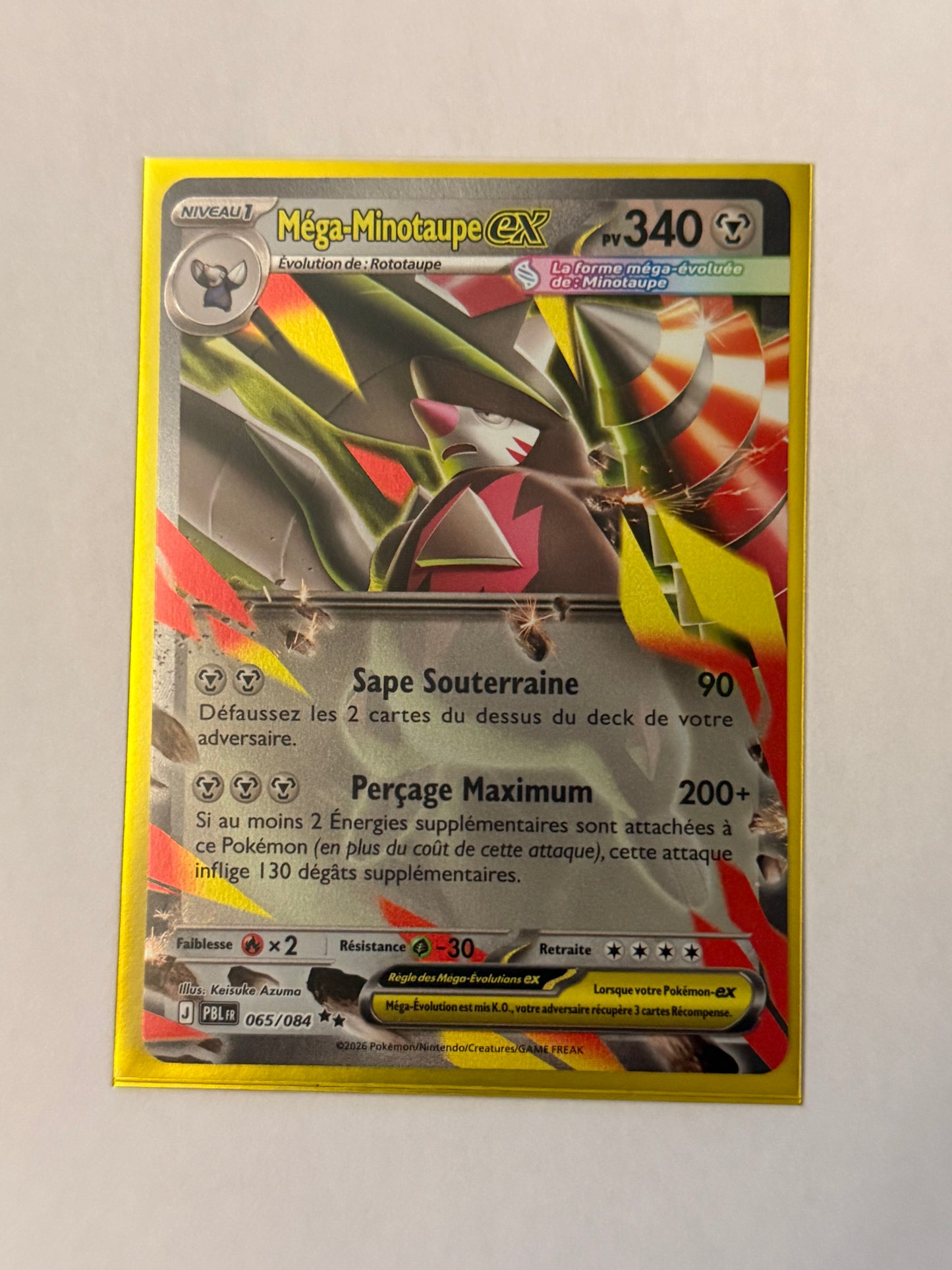 Carte Pokemon Mega Minotaupe ex (M5 065) Mint Française + 1 carte mystère