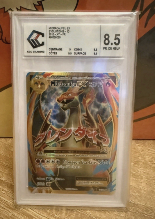 Carte Pokémon Gradée CCC 8,5 Mega Dracaufeu Ex (EVO 101) Française Mint+ 2 cartes mystères offerte