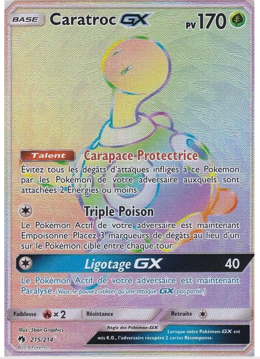 Carte Pokémon Caratroc Gx arc en ciel (SL 215) Française NM + 1 carte mystère offerte