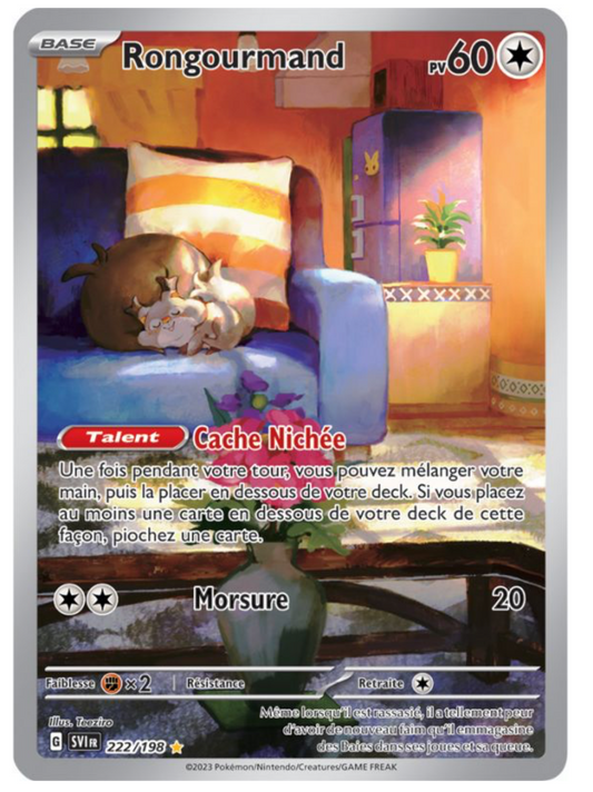 Carte Pokémon AR Rongourmand (EV1 222) Mint Française + 1 carte mystère offerte