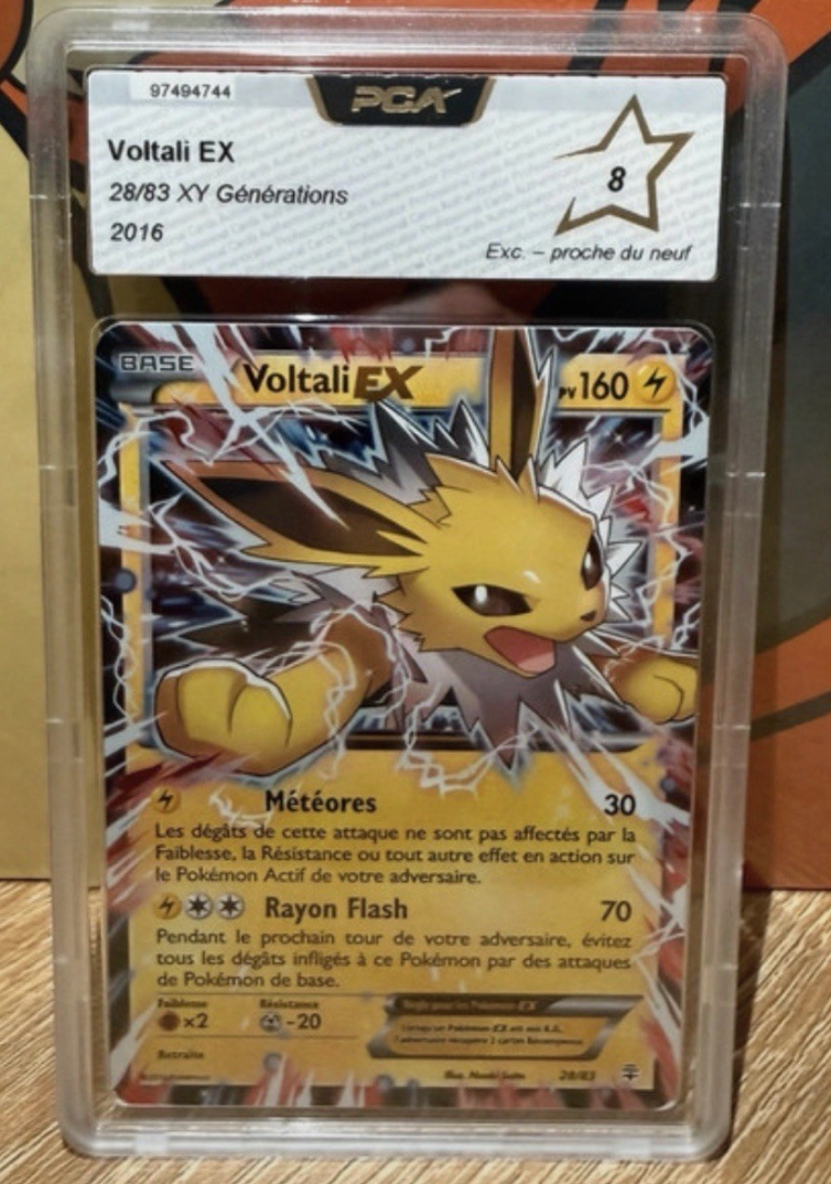 Carte Pokemon gradée Voltali ex (XY28) PCA 8 Française + 1 carte mystère offerte