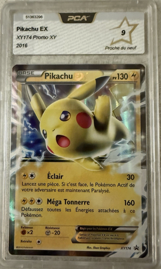 Carte Pokemon gradée Pikachu Ex XY 174 promo PCA 9 Française + 1 carte mystère offerte