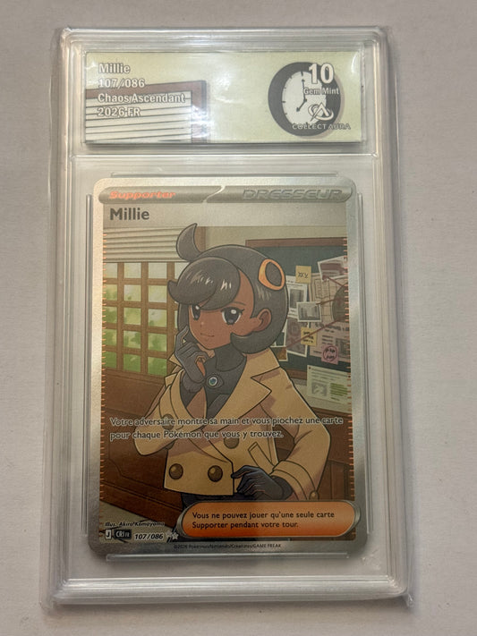 Carte Pokemon FA Millie (M4 107) Française gradée 10 Collectaura + 1 carte mystère