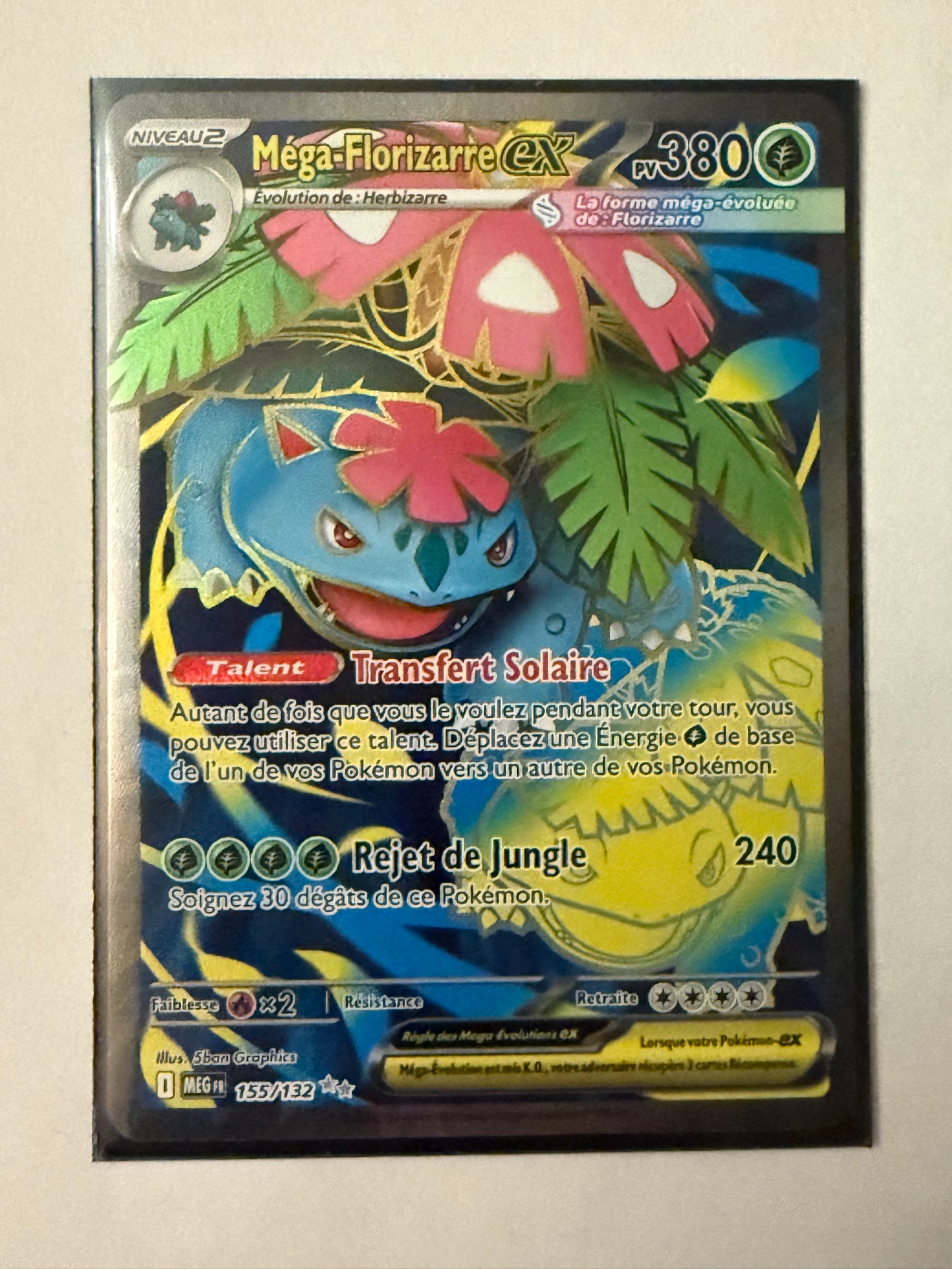 Carte Pokémon FA Mega Florizarre Ex (Me1 155) Mint Française + 1 carte mystère