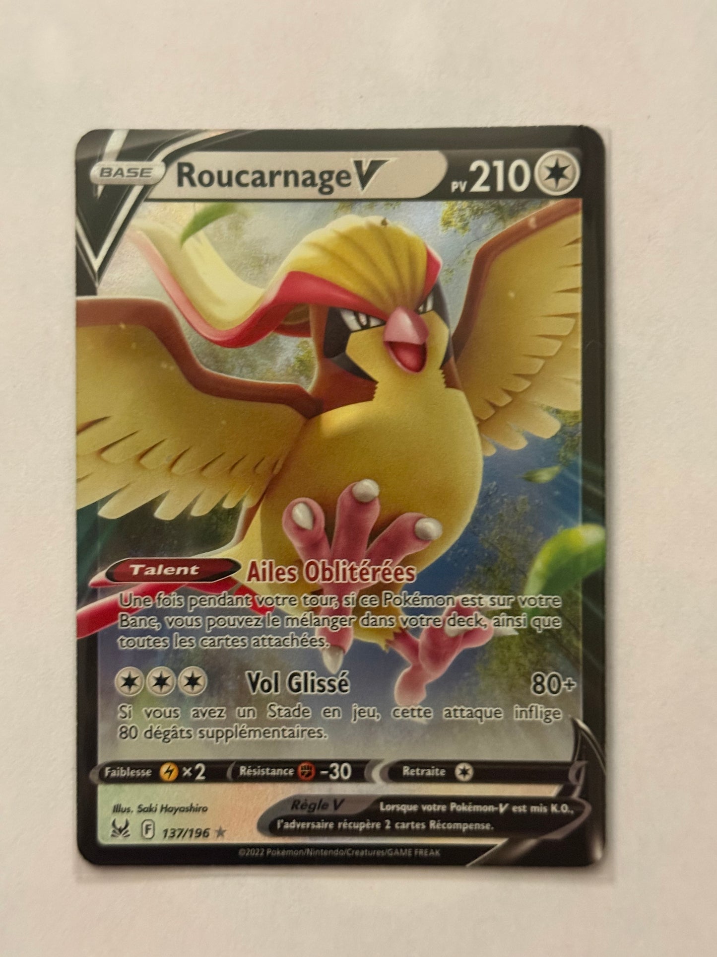 Carte Pokémon Roucarnage V (Eb12 137) Mint Française + 1 carte mystère