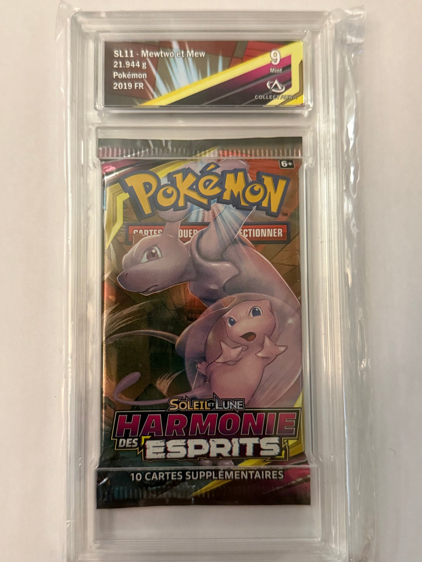 Booster Pokémon Harmonie des esprits illustration Mew (SL11) collectaura 9 gradé Francais + 1 carte mystère offerte