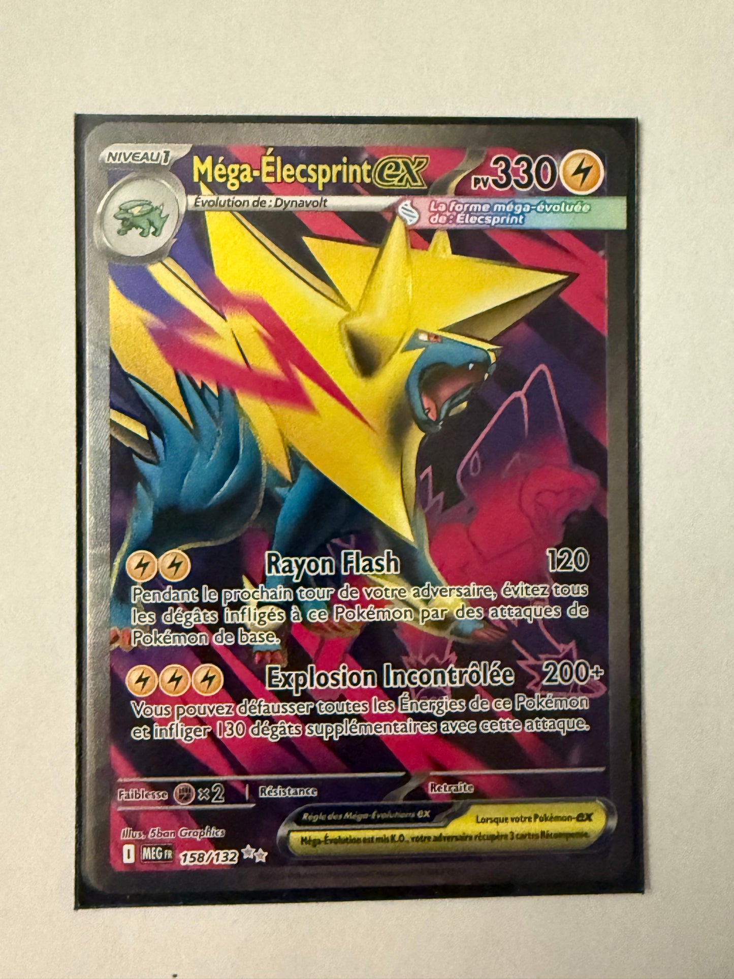 Carte Pokémon FA Mega Elecsprint Ex (Me1 158) Mint Française + 1 carte mystère
