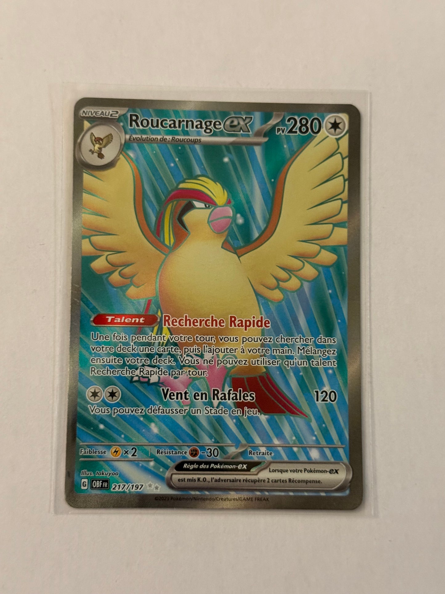 Carte Pokémon FA Roucarnage ex (Ev3 217) Mint Française + 1 carte mystère