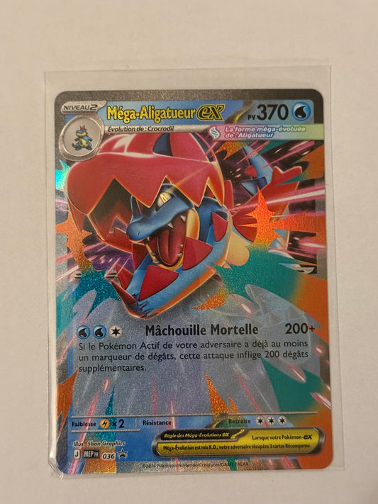 Carte Pokemon Promo Mega Aligatueur ex (036) Mint Française + 1 carte mystère offerte