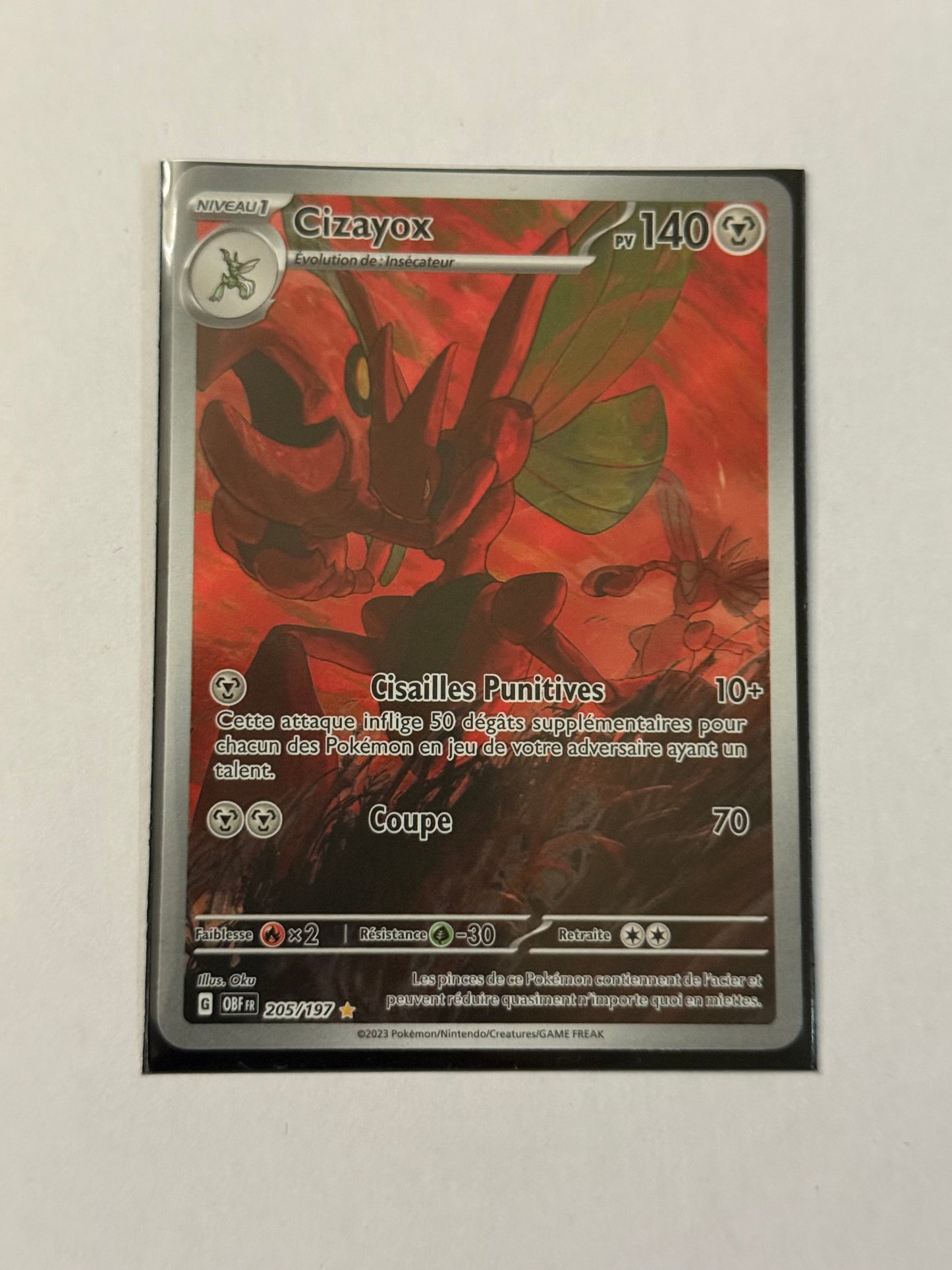 Carte Pokémon AR Cizayox (Ev3 205) Mint Française + 1 carte mystère