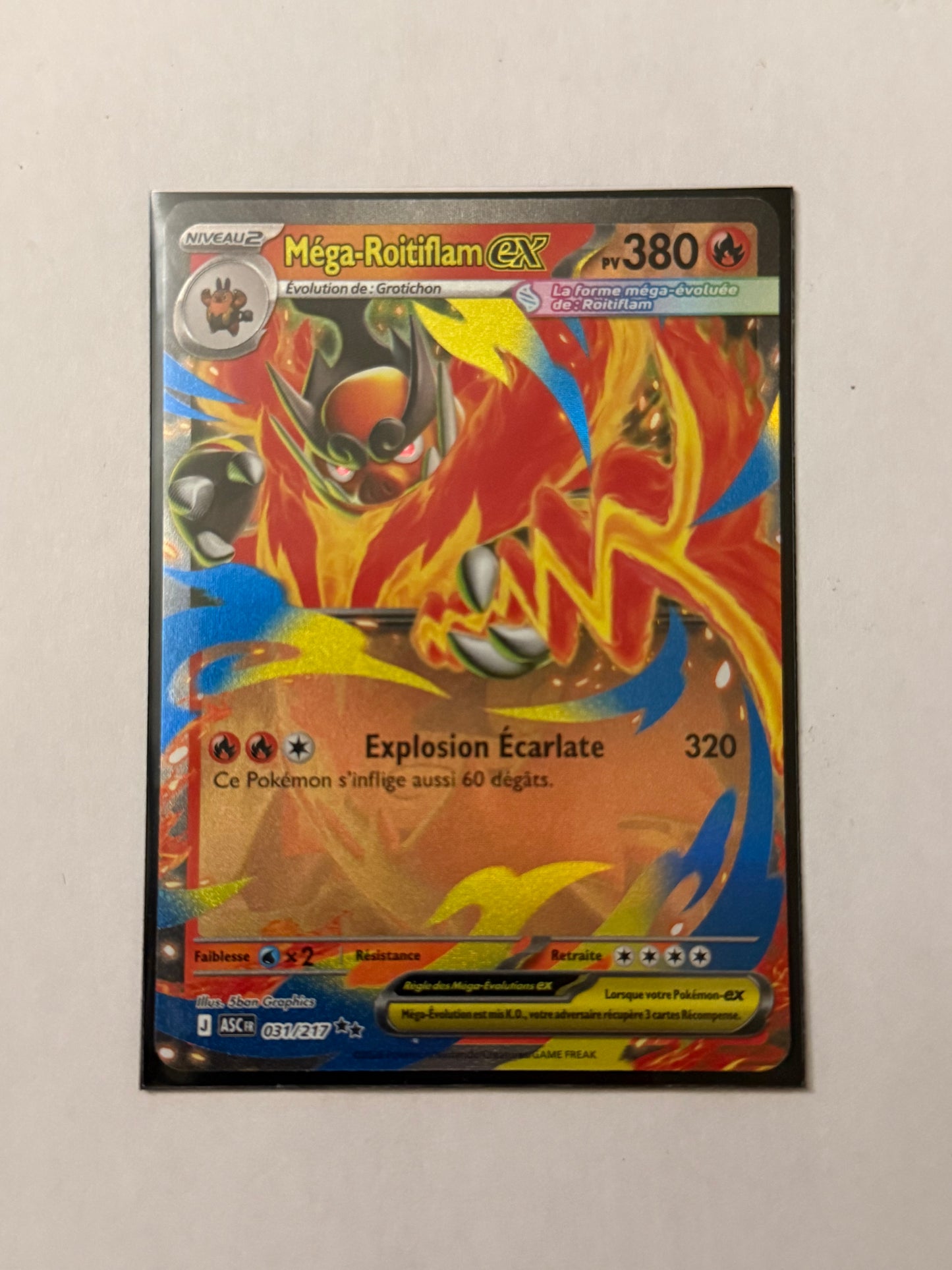 Carte Pokémon Mega Roitiflam Ex (Me2.5 031) Mint Française + 1 carte mystère