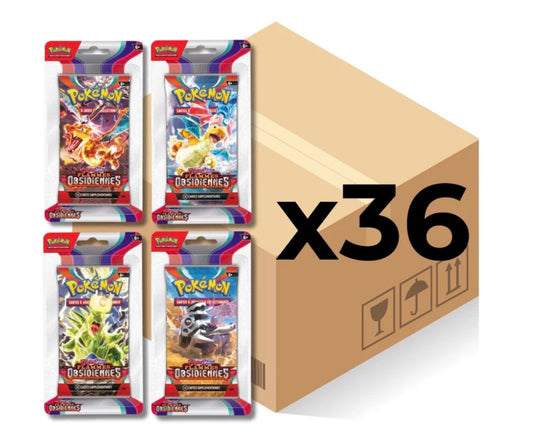 Case Display 36 x Blister Pokemon Flammes Obsidiennes scellée (Ev3) française + 2 cartes offertes